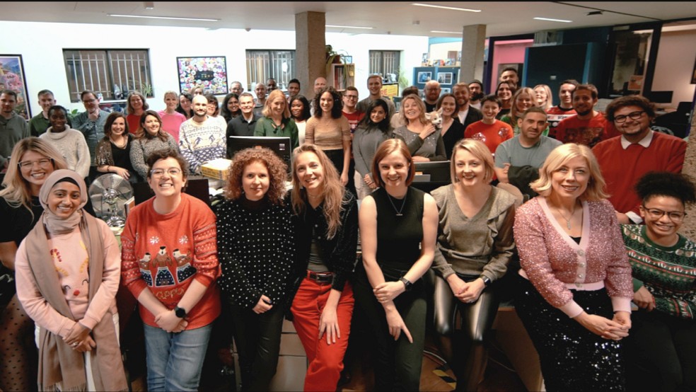 A photo of the Into Film team in the London office, taken December 2023.